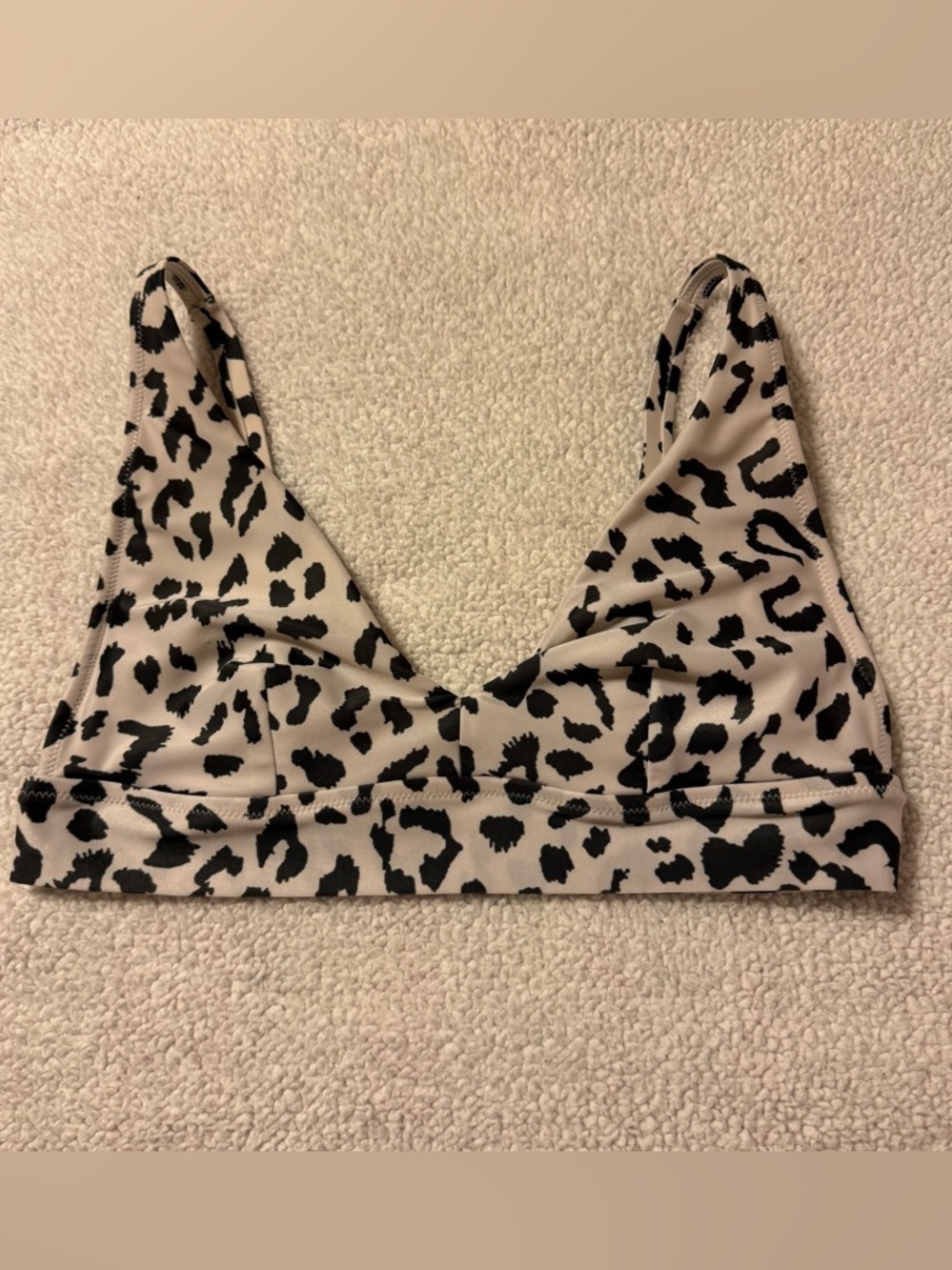 Aerie Real Good Leopard Print V-Cut Scoop Bikini Top Cream